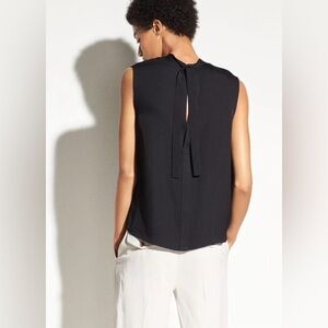 Vince Sleeveless Mock Neck Silk Blouse in Black